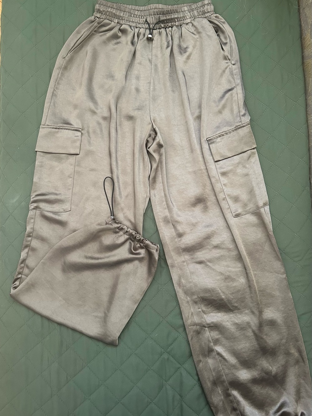 superdown Satin Cargo Joggers in Olive Green